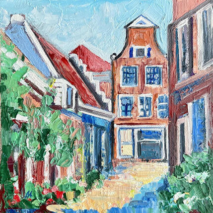 Painting Flowering Lane by Maja Anna Chris | Painting Figurative Acrylic, Oil Architecture, Urban