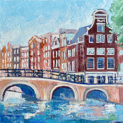 Painting Amsterdam bridge by Maja Anna Chris | Painting Figurative Acrylic, Oil Architecture, Landscapes