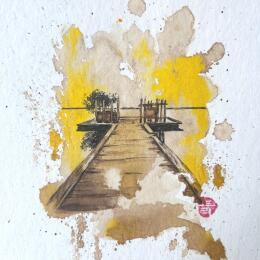 Painting Le lac d'Azur, dans les Landes by Flament Audrey | Painting