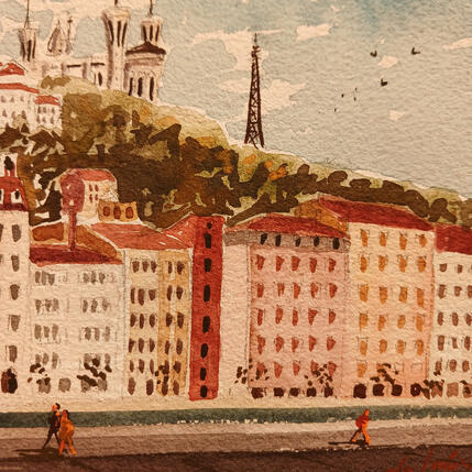 Painting Les quais by De León Lévi Marcelo | Painting Figurative Watercolor Urban