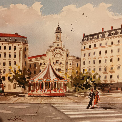 Painting Le caroussel by De León Lévi Marcelo | Painting Figurative Watercolor Urban