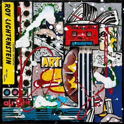 Pintura Tribute to Lichtenstein por Costa Sophie | Pintura Pop art Acrílico, Collage, Supraciclaje Iconos pop