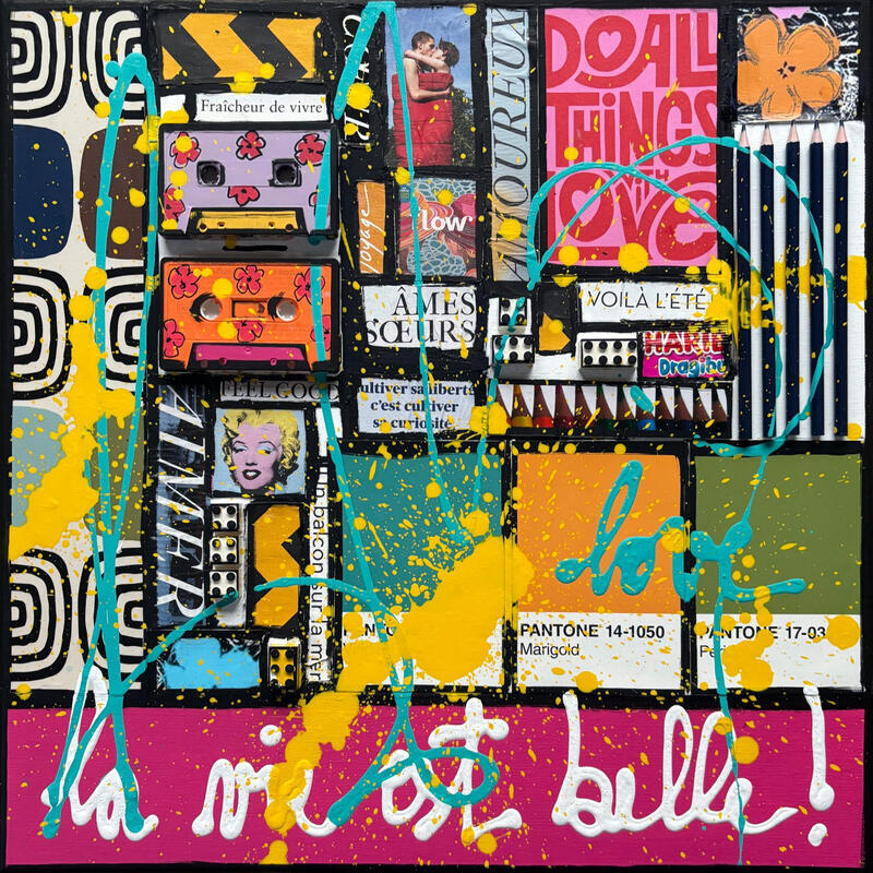 Pintura La vie est belle ! por Costa Sophie | Pintura Pop art Acrílico Collage Supraciclaje