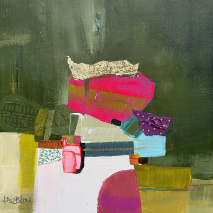 Painting Balade au parc exotic 1 by Lau Blou | Painting Abstract Acrylic, Cardboard, Gluing, Gold leaf, Pastel Pop icons