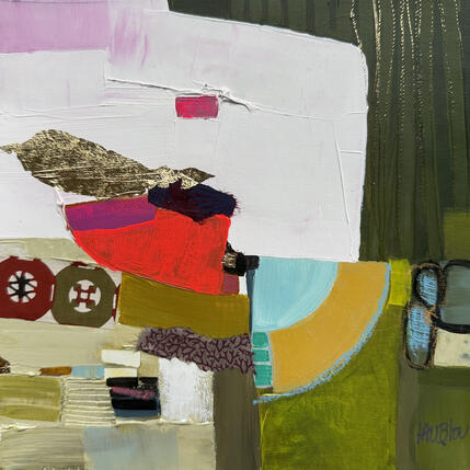 Painting Balade au parc exotic 2 by Lau Blou | Painting Abstract Acrylic, Cardboard, Gluing, Gold leaf, Pastel Pop icons