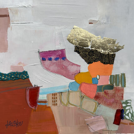 Painting Quand la terre bougera 2 by Lau Blou | Painting Abstract Acrylic, Cardboard, Gluing, Gold leaf, Pastel Pop icons