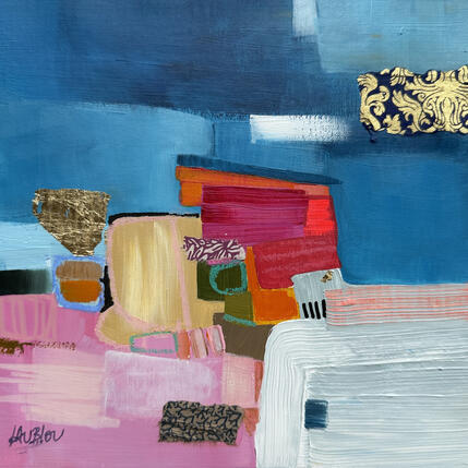 Peinture ST26-0230 par Lau Blou | Tableau Abstrait Acrylique, Carton, Collage, Feuille d'or, Pastel