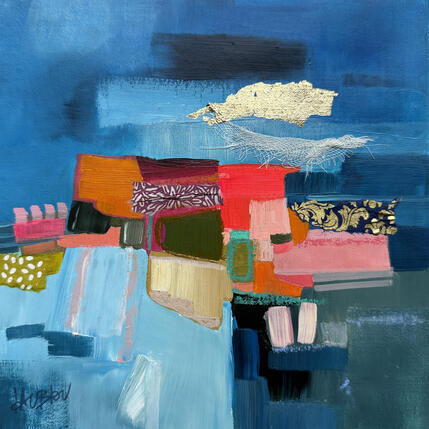 Peinture ST26-0232 par Lau Blou | Tableau Abstrait Acrylique, Carton, Collage, Feuille d'or, Pastel