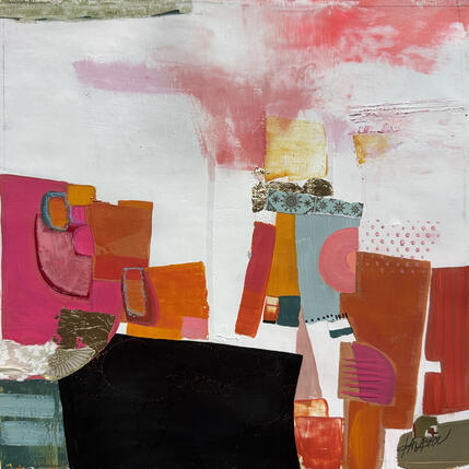 Peinture Je suis dans ton rêve 1 par Lau Blou | Tableau Abstrait Acrylique, Carton, Collage, Feuille d'or, Pastel