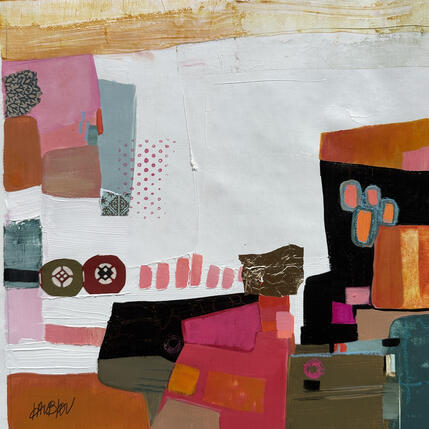 Peinture Je suis dans ton rêve 2 par Lau Blou | Tableau Abstrait Acrylique, Carton, Collage, Feuille d'or, Pastel