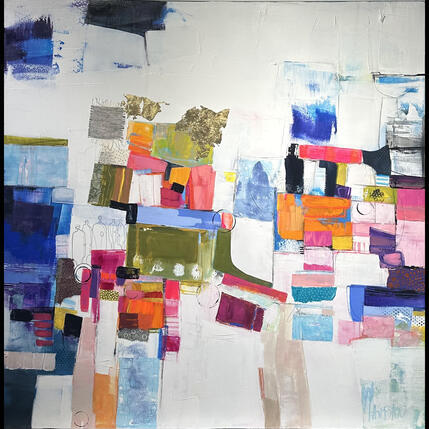 Painting Les Combattants by Lau Blou | Painting Abstract Acrylic, Cardboard, Gluing, Gold leaf, Pastel