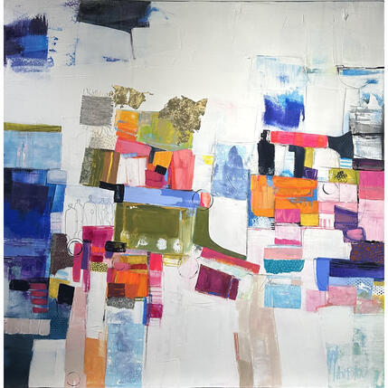 Peinture Les Combattants par Lau Blou | Tableau Abstrait Acrylique, Carton, Collage, Feuille d'or, Pastel