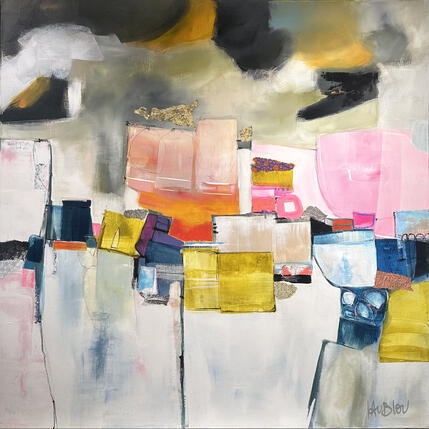 Painting Tempête de sable by Lau Blou | Painting Abstract Acrylic, Cardboard, Gluing, Gold leaf, Pastel
