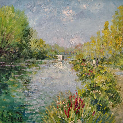 Peinture Les bords de Somme à Eaucourt par Sannier Daniel | Tableau Impressionnisme Huile Paysages