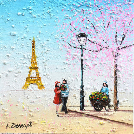 Peinture Cerisier de Paris par Dessapt Elika | Tableau Impressionnisme Acrylique, Sable