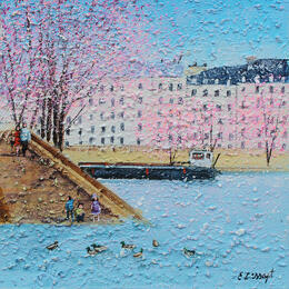 Peinture Les canards de Paris par Dessapt Elika | Tableau Impressionnisme Acrylique, Sable