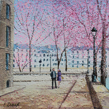 Pintura Les amoureux de l'île Saint-Louis por Dessapt Elika | Pintura Impressionism Acrílico, Arena