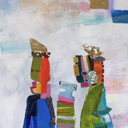 Peinture Lui transmettre notre amour  par Lau Blou | Tableau Abstrait Acrylique, Carton, Collage, Feuille d'or, Pastel