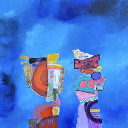 Painting Les libraires by Lau Blou | Painting Abstract Acrylic, Cardboard, Gluing, Gold leaf, Pastel