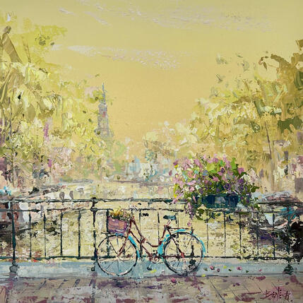 Peinture the evening ride through Amsterdam par Rodrigues Bené | Tableau Figuratif Acrylique Urbain