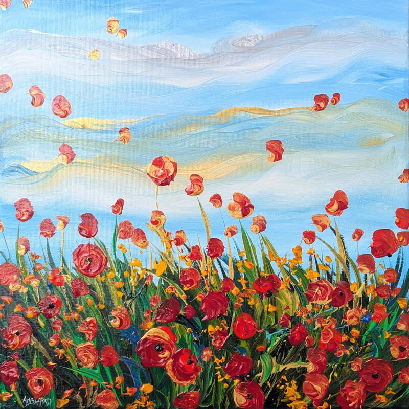 Painting Lovely Poppies by Amblard Florence | Painting Landscapes Nature Acrylic