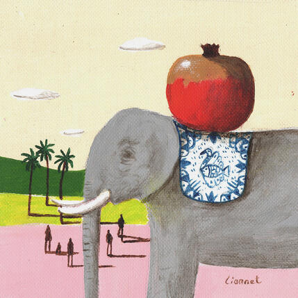 Painting Eléphant à la grenade by Lionnet Pascal | Painting Surrealism Acrylic Animals, Landscapes, Life style