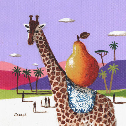 Painting Girafe à la poire by Lionnet Pascal | Painting Surrealism Acrylic Animals, Landscapes, Nature