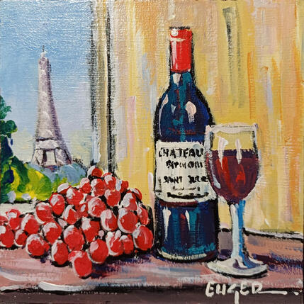 Painting UN VERRE DE VIN A PARIS by Euger | Painting Figurative Acrylic, Cardboard Still-life, Urban