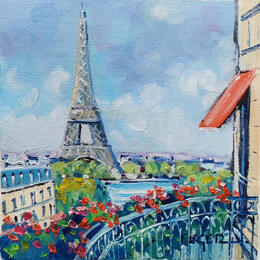 Painting BALCON PARISIEN by Euger | Painting Figurative Oil Architecture, Landscapes, Pop icons, Urban