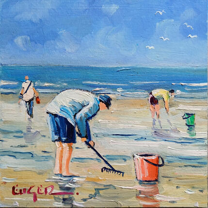 Pintura RAMASSEURS DE COQUILLAGES AU TOUQUET por Euger | Pintura