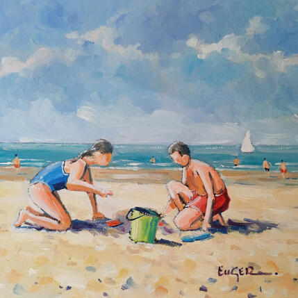 Pintura ENFANTS SUR LA PLAGE AU TOUQUET por Euger | Pintura