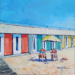 Painting SCENE DE PLAGE PRES DES CABINES by Euger | Painting