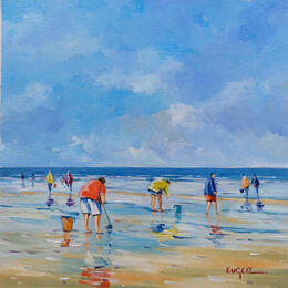 Painting PECHEURS A PIED AU TOUQUET by Euger | Painting