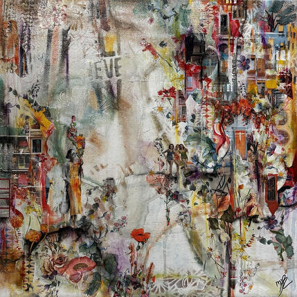 Peinture Friendship par Bergeron Marie-Josée | Tableau Surréalisme Acrylique, Collage, Huile