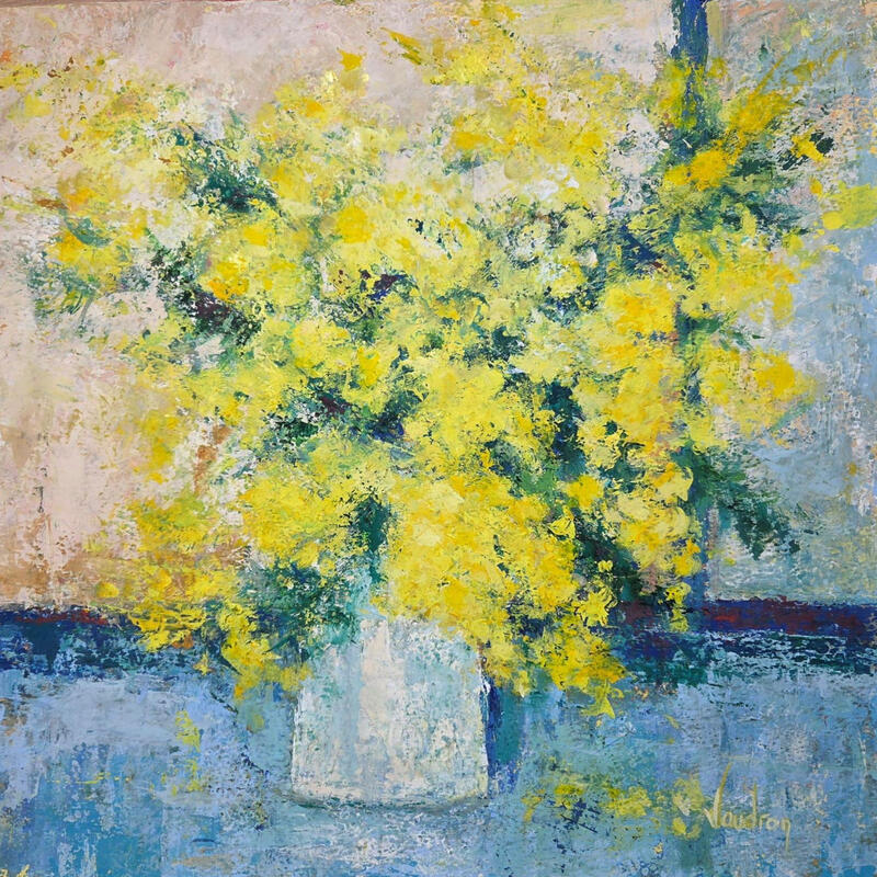 Gemälde Mimosa au vase blanc von Vaudron | Gemälde Figurativ