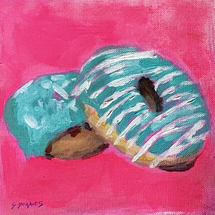 Painting Donuts vert by Morales Géraldine | Painting Figurative Acrylic Still-life