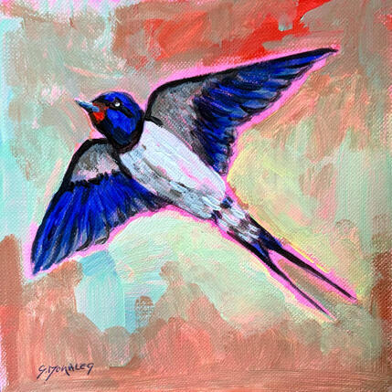 Painting Hirondelle by Morales Géraldine | Painting Figurative Acrylic Animals