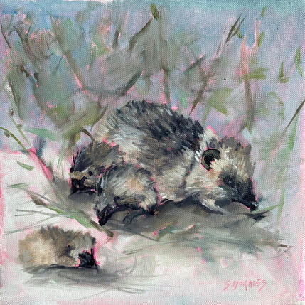 Painting Les Hérissons by Morales Géraldine | Painting Figurative Oil Animals, Pop icons