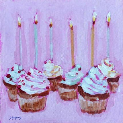 Painting 6 cupcake by Morales Géraldine | Painting Figurative Acrylic Pop icons, Still-life