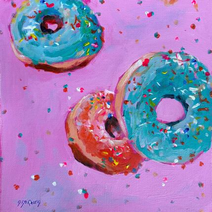Painting 3 donuts by Morales Géraldine | Painting Figurative Acrylic Pop icons, Still-life
