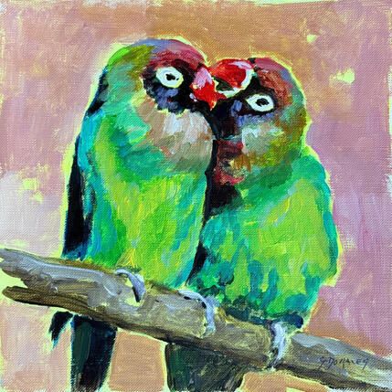 Painting les inséparables by Morales Géraldine | Painting Figurative Acrylic Animals, Pop icons