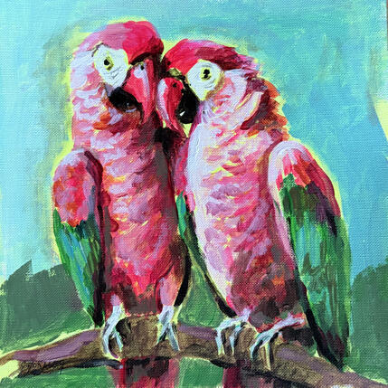 Painting les 2 perroquets by Morales Géraldine | Painting Figurative Acrylic Animals, Pop icons