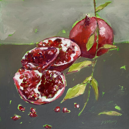 Painting Grenades à feuilles by Morales Géraldine | Painting Figurative Oil Still-life