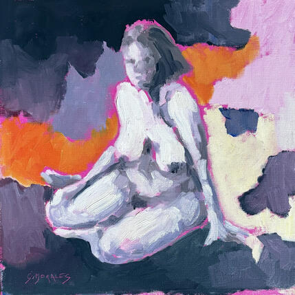 Painting dans les nuages by Morales Géraldine | Painting Figurative Oil Nude