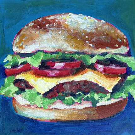 Painting Hamburger by Morales Géraldine | Painting Figurative Acrylic Still-life