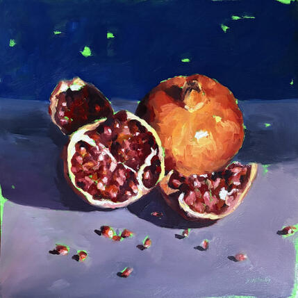 Painting grenades majestueuses by Morales Géraldine | Painting Figurative Oil Still-life