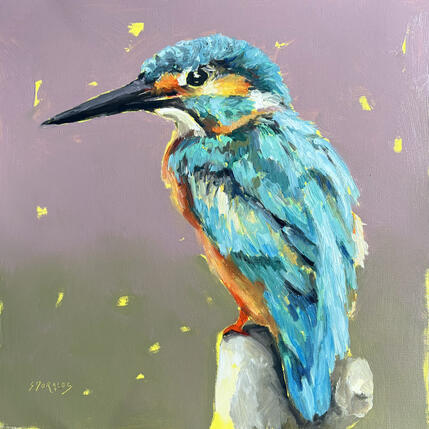 Painting martin pêcheur majestueux by Morales Géraldine | Painting Figurative Oil Animals