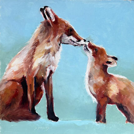 Painting tendresse by Morales Géraldine | Painting Figurative Oil Animals