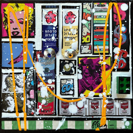 Peinture Tribute to Warhol (Rayure) par Costa Sophie | Tableau Pop-art Acrylique, Collage, Upcycling Icones Pop