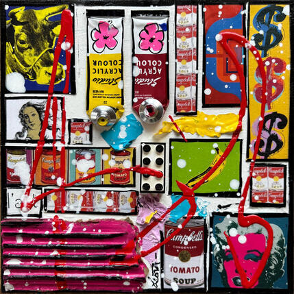 Painting Tribute to Warhol (L'art) by Costa Sophie | Painting Pop-art Acrylic, Gluing, Upcycling Pop icons